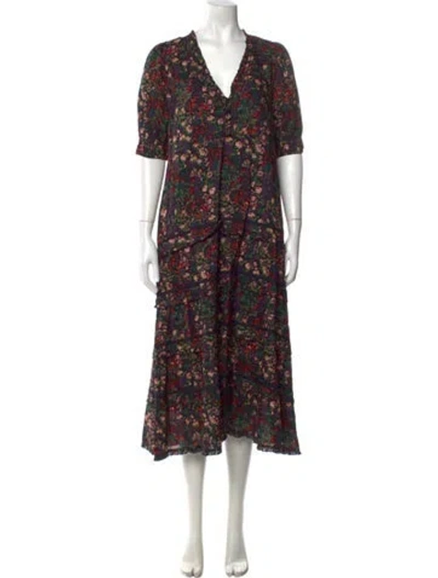 Pre-owned The Great Floral Print Midi Length Dress In Black