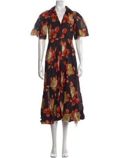 Pre-owned The Great Floral Print Midi Length Dress In Black