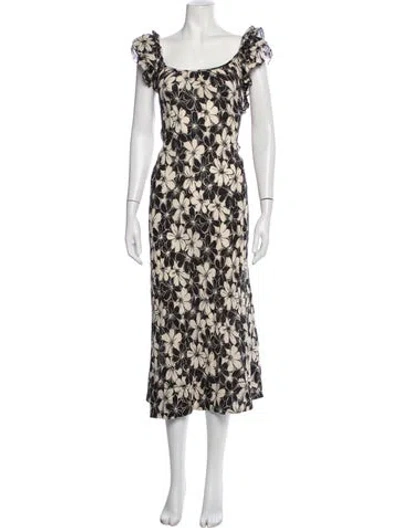 Pre-owned The Great Floral Print Midi Length Dress In Black