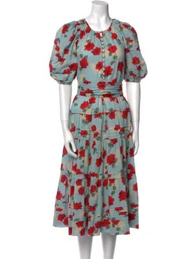 Pre-owned The Great Floral Print Midi Length Dress In Blue