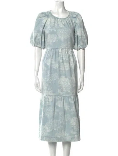 Pre-owned The Great Floral Print Midi Length Dress In Blue