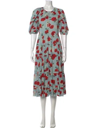 Pre-owned The Great Floral Print Midi Length Dress In Blue