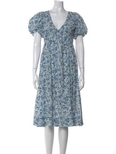 Pre-owned The Great Floral Print Midi Length Dress In Blue