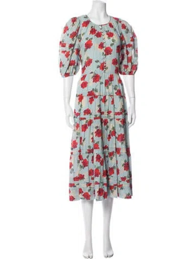 Pre-owned The Great Floral Print Midi Length Dress In Blue