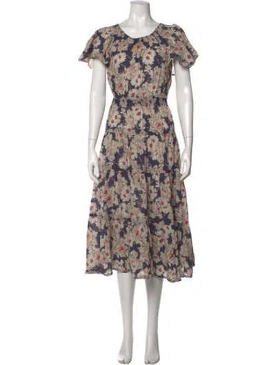 Pre-owned The Great Floral Print Midi Length Dress In Blue