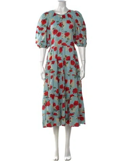 Pre-owned The Great Floral Print Midi Length Dress In Blue