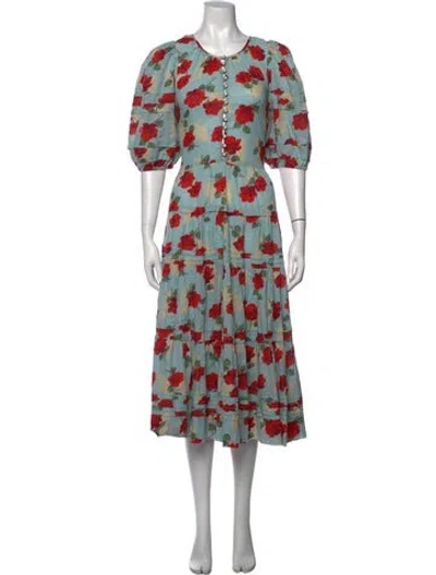 Pre-owned The Great Floral Print Midi Length Dress In Blue
