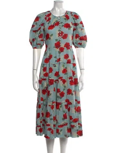Pre-owned The Great Floral Print Midi Length Dress In Blue