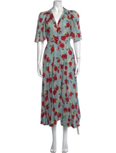 Pre-owned The Great Floral Print Midi Length Dress In Blue/red