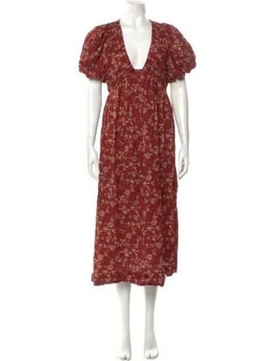 Pre-owned The Great Floral Print Midi Length Dress In Burgundy