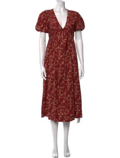 Pre-owned The Great Floral Print Midi Length Dress In Burgundy