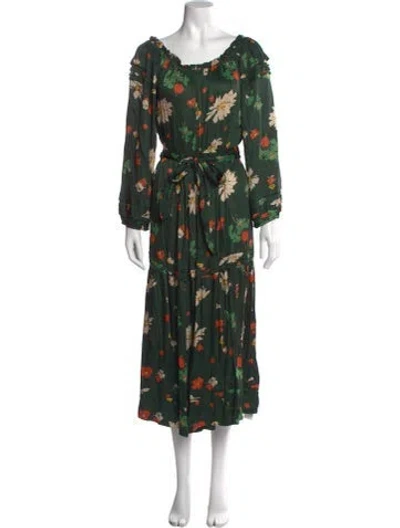 Pre-owned The Great Floral Print Midi Length Dress In Green