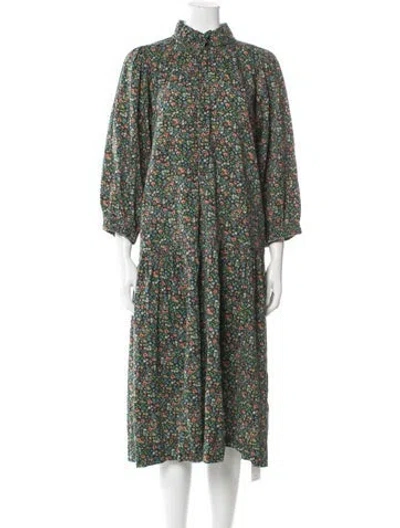 Pre-owned The Great Floral Print Midi Length Dress In Green