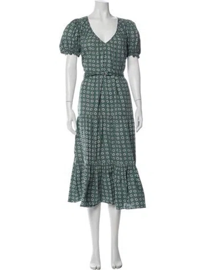 Pre-owned The Great Floral Print Midi Length Dress In Green