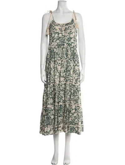 Pre-owned The Great Floral Print Midi Length Dress In Green