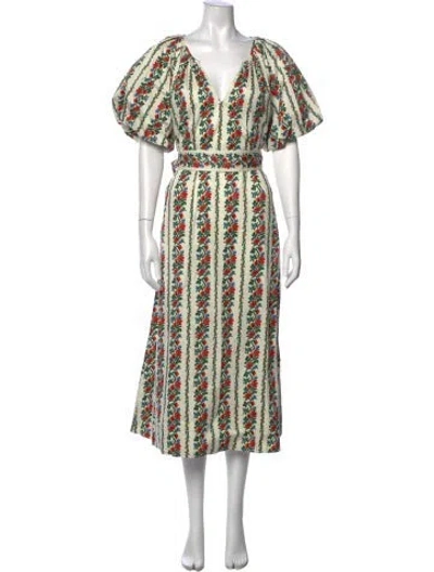 Pre-owned The Great Floral Print Midi Length Dress In Green