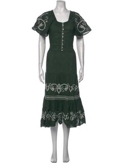 Pre-owned The Great Floral Print Midi Length Dress In Green