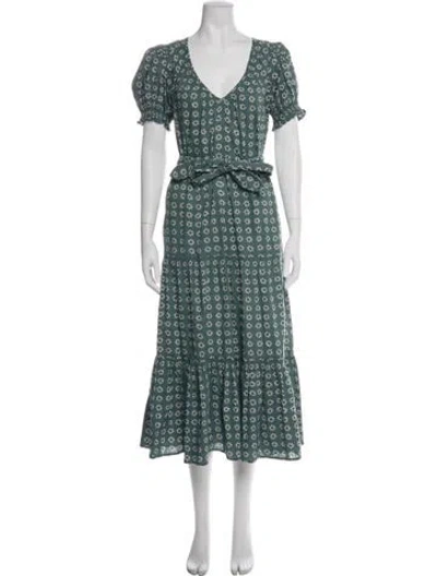 Pre-owned The Great Floral Print Midi Length Dress In Green
