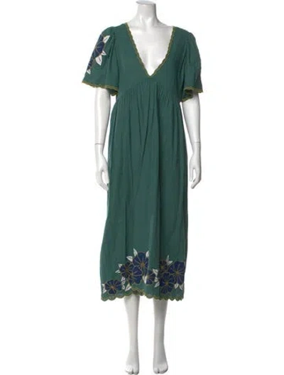 Pre-owned The Great Floral Print Midi Length Dress In Green