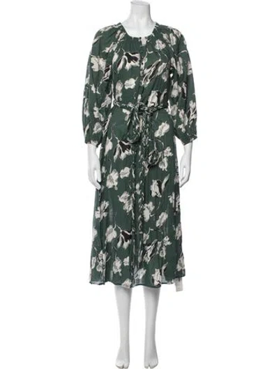 Pre-owned The Great Floral Print Midi Length Dress In Green