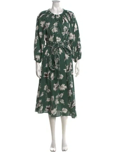Pre-owned The Great Floral Print Midi Length Dress In Green