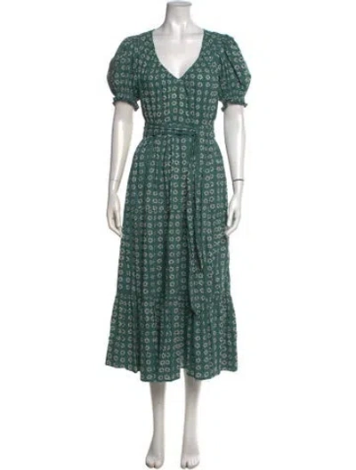 Pre-owned The Great Floral Print Midi Length Dress In Green