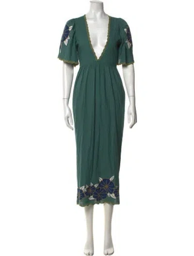Pre-owned The Great Floral Print Midi Length Dress In Green