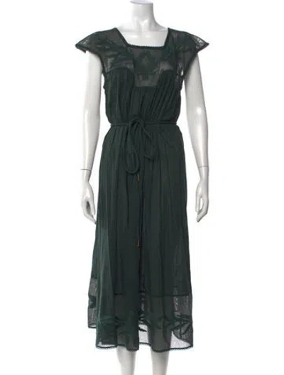 Pre-owned The Great Floral Print Midi Length Dress In Green