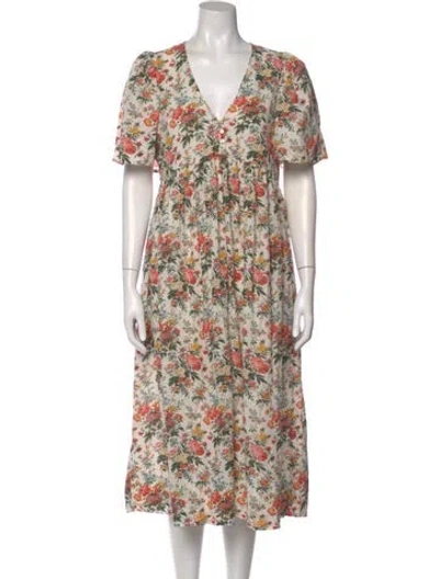 Pre-owned The Great Floral Print Midi Length Dress In Neutral