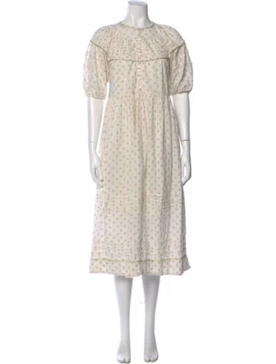 Pre-owned The Great Floral Print Midi Length Dress In Neutral