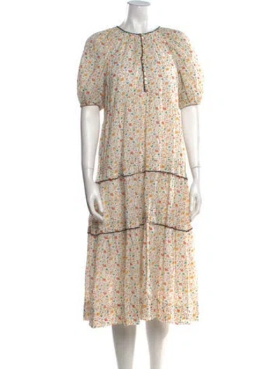 Pre-owned The Great Floral Print Midi Length Dress In Neutral