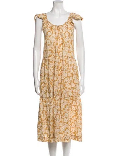 Pre-owned The Great Floral Print Midi Length Dress In Neutral