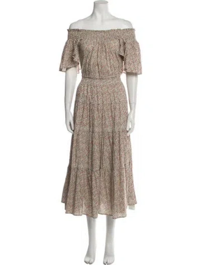 Pre-owned The Great Floral Print Midi Length Dress In Neutral