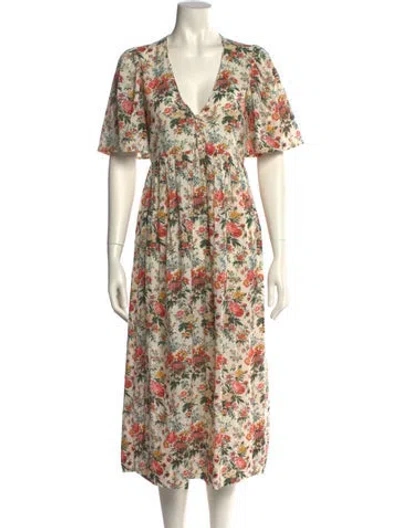 Pre-owned The Great Floral Print Midi Length Dress In Neutral