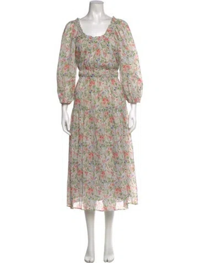 Pre-owned The Great Floral Print Midi Length Dress In Neutral