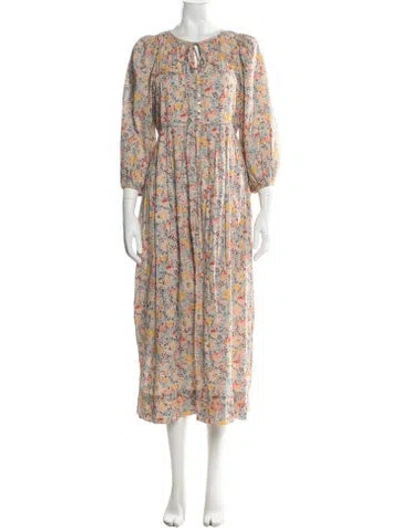 Pre-owned The Great Floral Print Midi Length Dress In Neutral