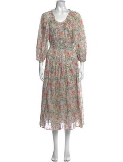 Pre-owned The Great Floral Print Midi Length Dress In Neutral