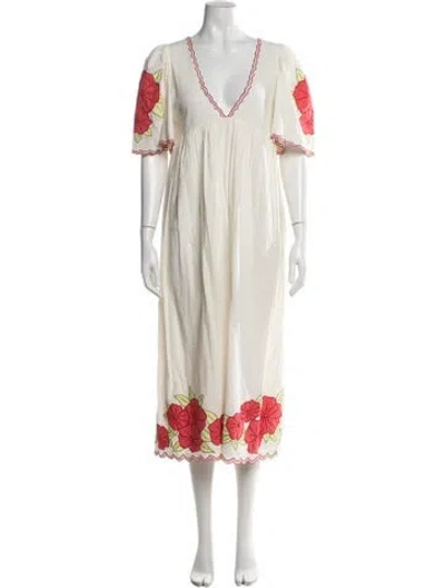 Pre-owned The Great Floral Print Midi Length Dress In Neutral