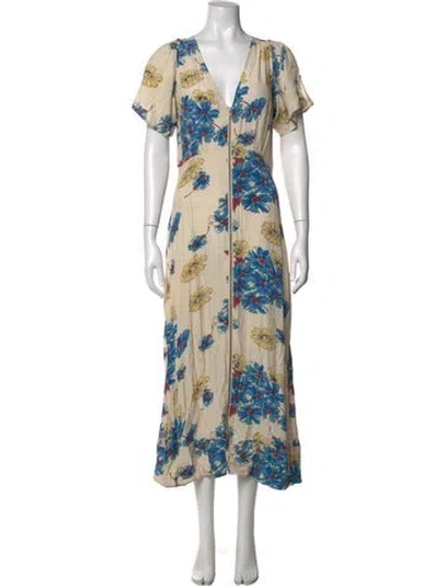 Pre-owned The Great Floral Print Midi Length Dress In Neutral