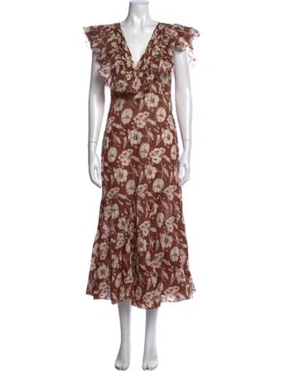 Pre-owned The Great Floral Print Midi Length Dress In Neutral