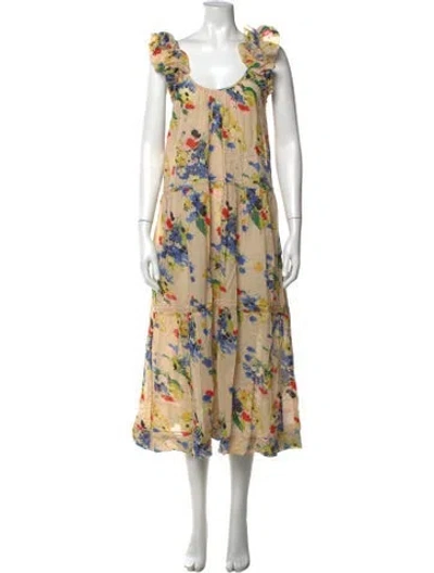 Pre-owned The Great Floral Print Midi Length Dress In Neutrals