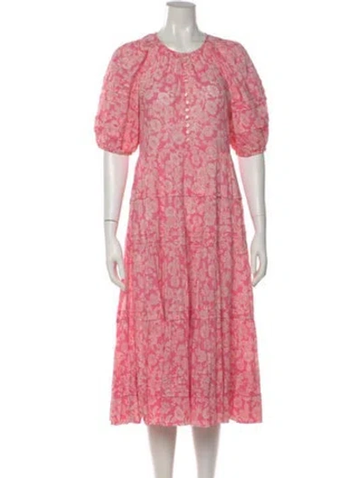 Pre-owned The Great Floral Print Midi Length Dress In Pink