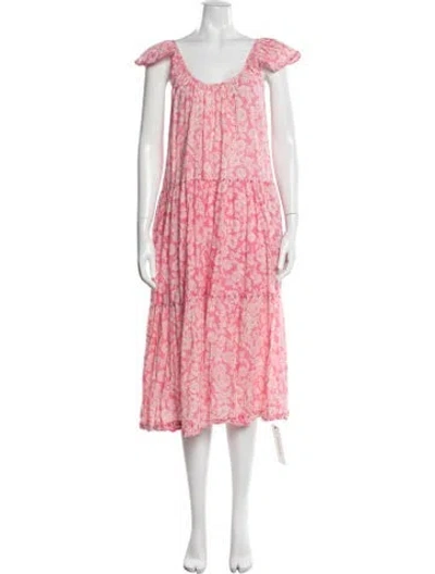 Pre-owned The Great Floral Print Midi Length Dress In Pink