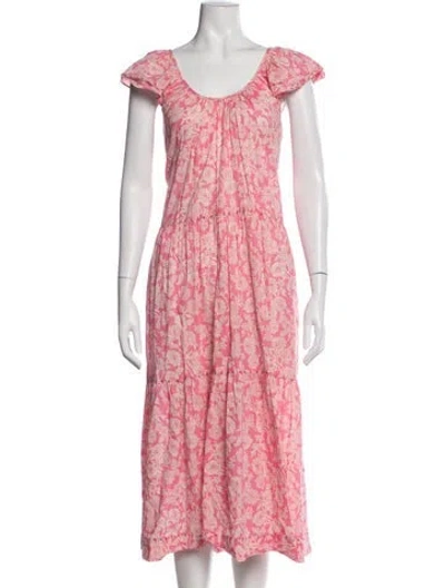Pre-owned The Great Floral Print Midi Length Dress In Pink