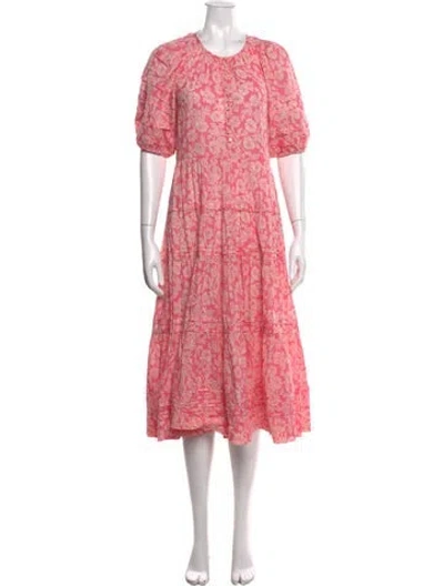 Pre-owned The Great Floral Print Midi Length Dress In Pink