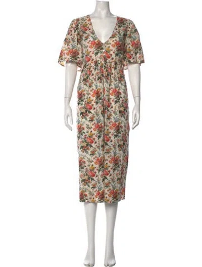 Pre-owned The Great Floral Print Midi Length Dress In Pink