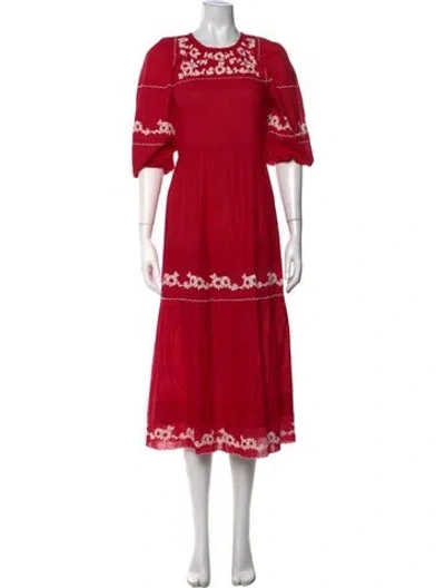 Pre-owned The Great Floral Print Midi Length Dress In Red