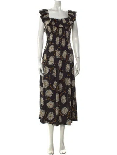 Pre-owned The Great Floral Print Midi Length Dress W/ Tags In Black
