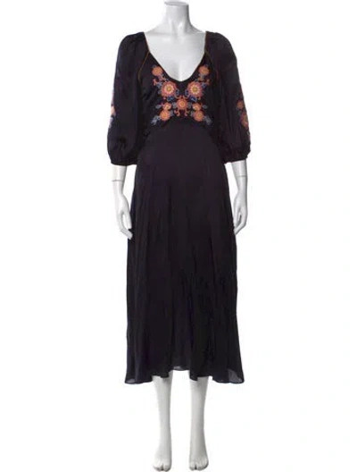 Pre-owned The Great Floral Print Midi Length Dress W/ Tags In Black