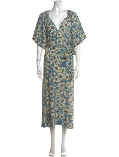 Pre-owned The Great Floral Print Midi Length Dress W/ Tags In Blue